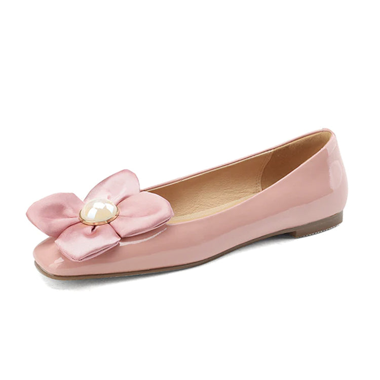 Ladies Square Toe Flats With Flower Decoration