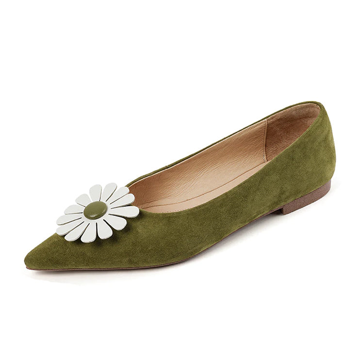 Ladies Pointy Toe Flats with Flower Decoration