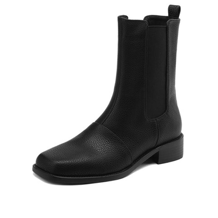 Isyou ibeauty Square Toe Leather Block Low Heel Ankle Boots Chelsea Boots Tube Boots Short Boots Y2601 Boots Y2601 Black US5/EU34 Leather lining