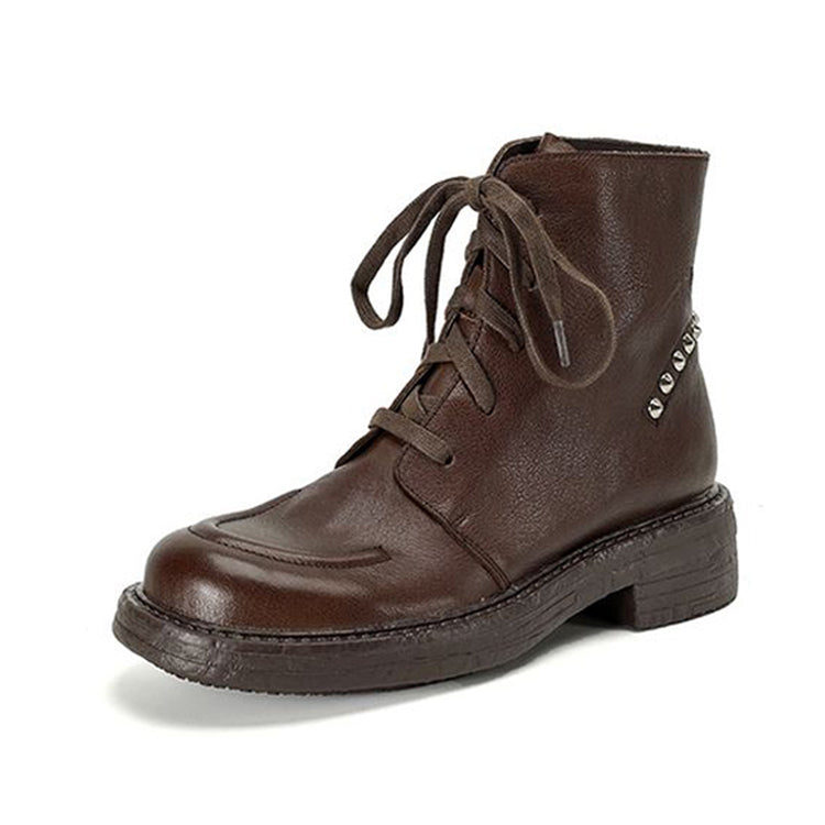 Isyou ibeauty Leather Combat Boots Short Boots Ankle Boots Lace-up Boots Y2629 Boots Y2629 Brown US5/EU34