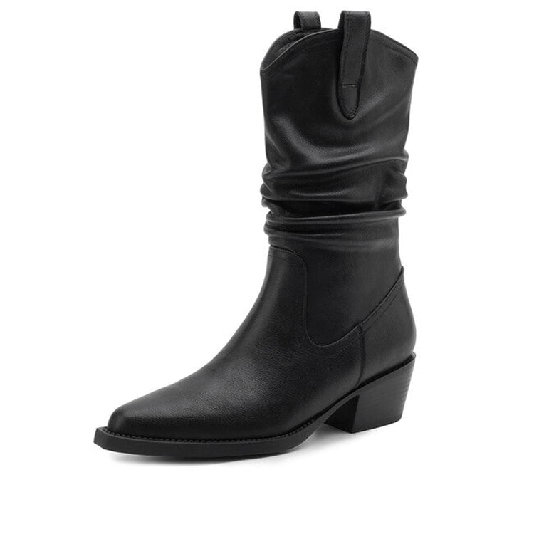 Isyou ibeauty Pointed Toe Chunky Heel Western Mid-Calf Boots Y2585 Boots Y2585 Black US5/EU34