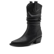 Isyou ibeauty Pointed Toe Chunky Heel Western Mid-Calf Boots Y2585 Boots Y2585 Black US5/EU34