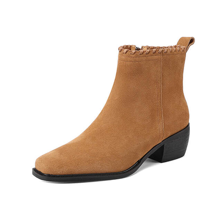 Isyou ibeauty Suede Square-Toe Ankle Boots Y2753 Boots Y2753 Camel Leather lining US5/EU34