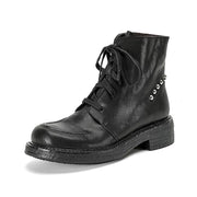 Isyou ibeauty Leather Combat Boots Short Boots Ankle Boots Lace-up Boots Y2629 Boots Y2629 Black US5/EU34