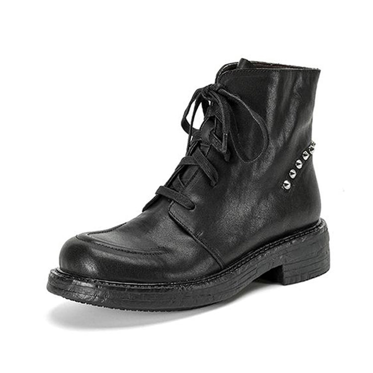 Isyou ibeauty Leather Combat Boots Short Boots Ankle Boots Lace-up Boots Y2629 Boots Y2629 Black US5/EU34
