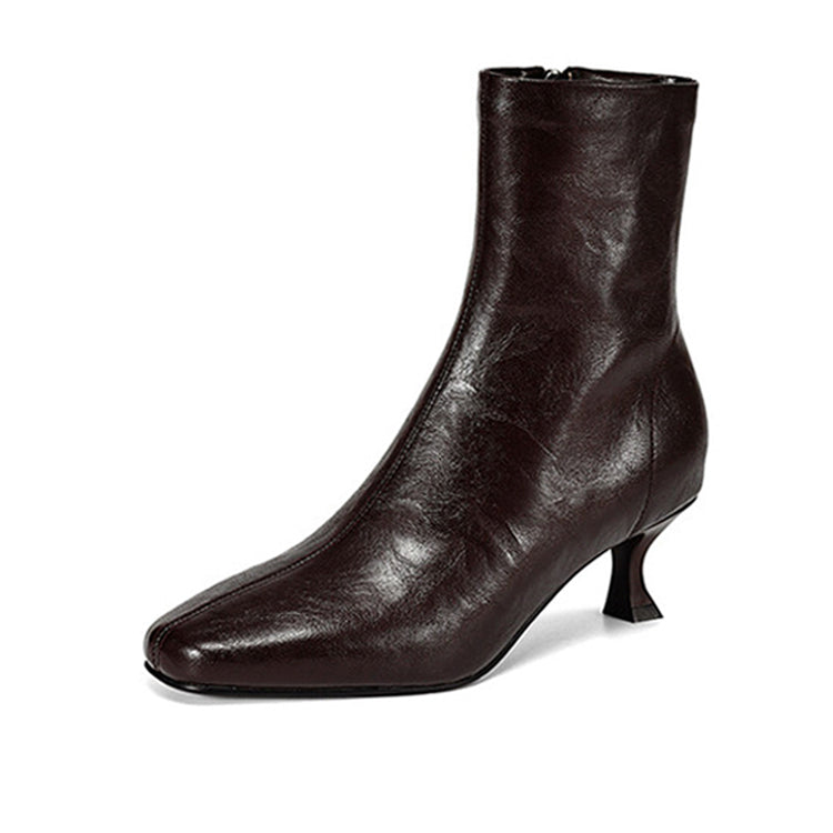 Isyou ibeauty Square Toe Leather Kitten Heel Short Boots Ankle Boots Y2600 Boots Y2600 Brown US5/EU34 Leather lining