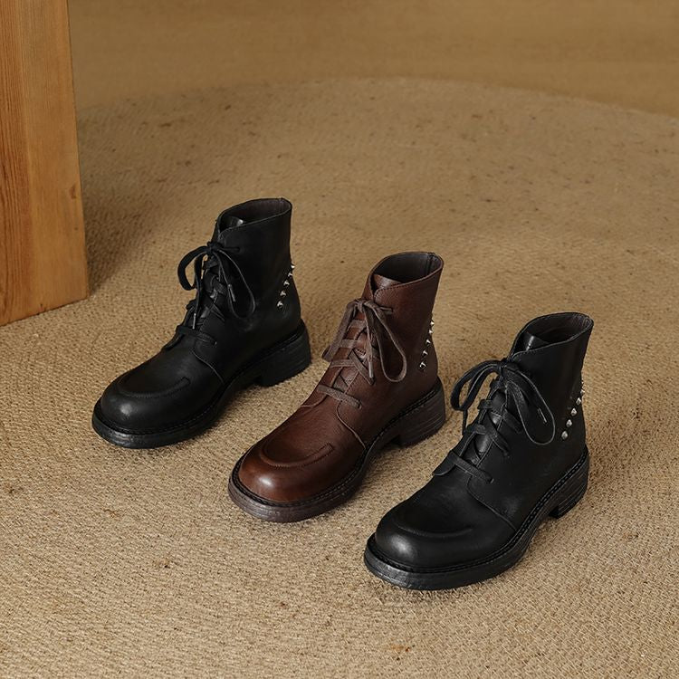 Isyou ibeauty Leather Combat Boots Short Boots Ankle Boots Lace-up Boots Y2629 Boots Y2629