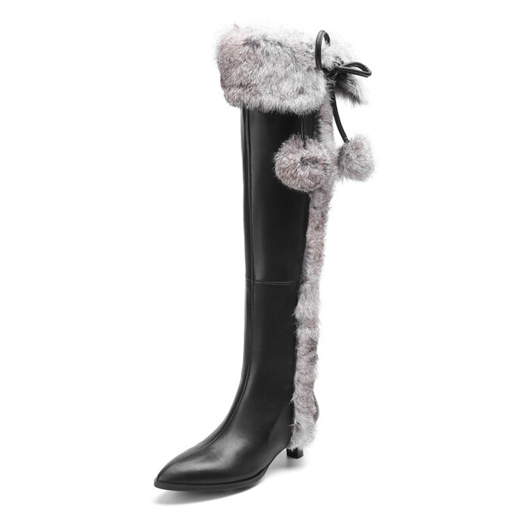 Isyou ibeauty Pointed Toe Genuine Leather Over the Knee Boots with Thin Heels for Women Y2590