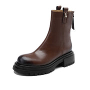 Isyou ibeauty Round Toe Leather Platform Short Boots Ankle Boots Tube Boots Y2622 Boots Y2622 Brown US5/EU34 Leather lining