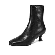 Isyou ibeauty Square Toe Leather Kitten Heel Short Boots Ankle Boots Y2600 Boots Y2600 Black US5/EU34 Leather lining
