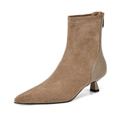 Isyou ibeauty Pointed Toe Kitten Heel Suede Ankle Boots Short Boots Y2599 Boots Y2599 Apricot US5/EU34 Leather lining