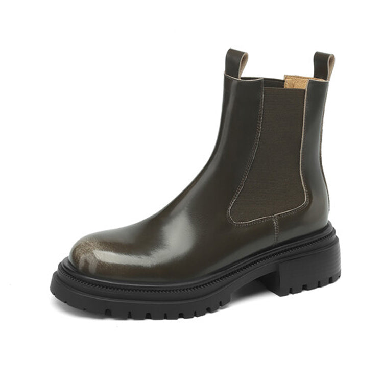 Isyou ibeauty Round Toe Leather Platform Tube Boots Ankle Boots Y2621 Boots Y2621 DarkOliveGreen US5/EU34