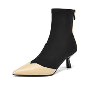 Isyou ibeauty Pointed Toe Patchwork Kitten Heel Short Boots Ankle Boots Y2597 Boots Y2597 Apricot US5/EU34 Leather lining