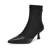 Isyou ibeauty Pointed Toe Patchwork Kitten Heel Short Boots Ankle Boots Y2597 Boots Y2597 Black US5/EU34 Leather lining