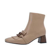 Isyou ibeauty Round Toe Leather Chunky Heel Ankle Boots Y2581 Boots Y2581 Apricot US5/EU34