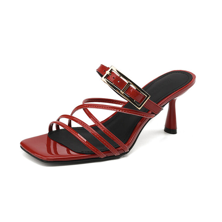 Ladies Multi-strap Kitten Heel Slide Sandals