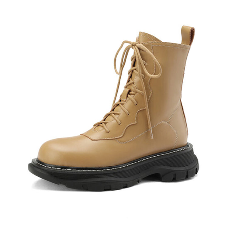 Isyou ibeauty Leather Platform Combat Boots Short Boots Ankle Boots Y2627 Boots Y2627 Apricot US5/EU34