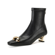 Isyou ibeauty Square Toe Metallic Embellished Ankle Boots with Sculptural Heels Y2551 Ankle Boots Y2551 Black US5/EU34 Leather lining