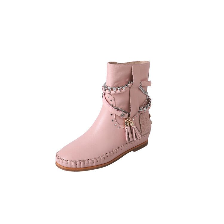 Ladies Leather Ankle Boots with Tassels