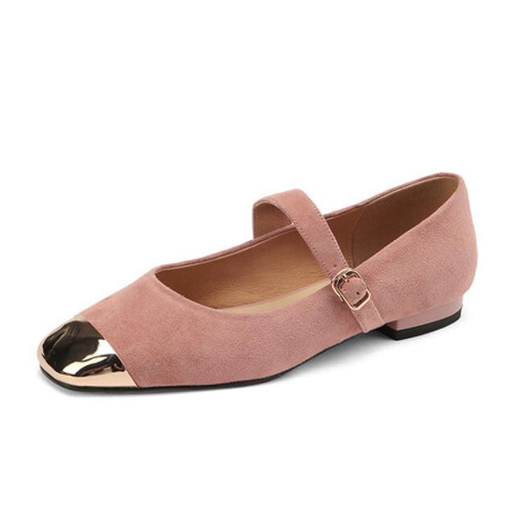 Ladies Square Toe Suede Flat Mary Janes