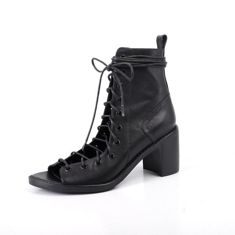 Ladies Strappy Block Heel Ankle Boots Ankle Boots Y2067