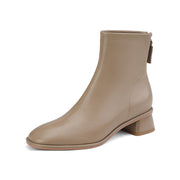 Isyou ibeauty Round Toe Leather Block Low Heel Short Boots Ankle Boots Y2605 Boots Y2605 Apricot US5/EU34 Fleece lining