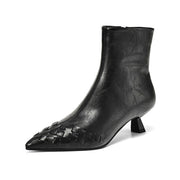 Isyou ibeauty Pointed Toe Braided Leather Kitten Heel Ankle Boots Y2594 Boots Y2594 Black US5/EU34