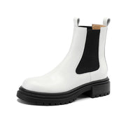 Isyou ibeauty Round Toe Leather Platform Ankle Boots Tube Boots Y2620 Boots Y2620 Beige US5/EU34 Leather lining