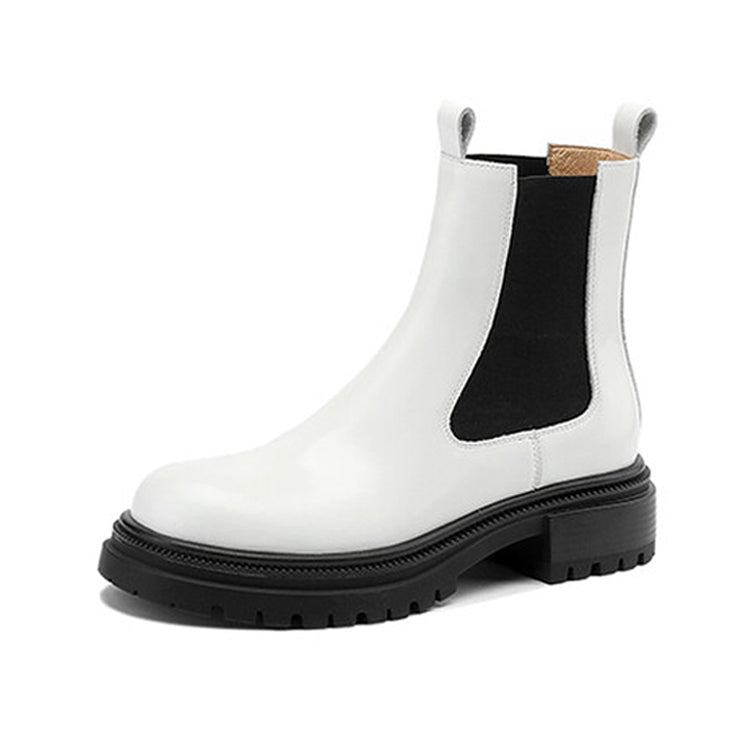 Isyou ibeauty Round Toe Leather Platform Ankle Boots Tube Boots Y2620 Boots Y2620 Beige US5/EU34 Leather lining