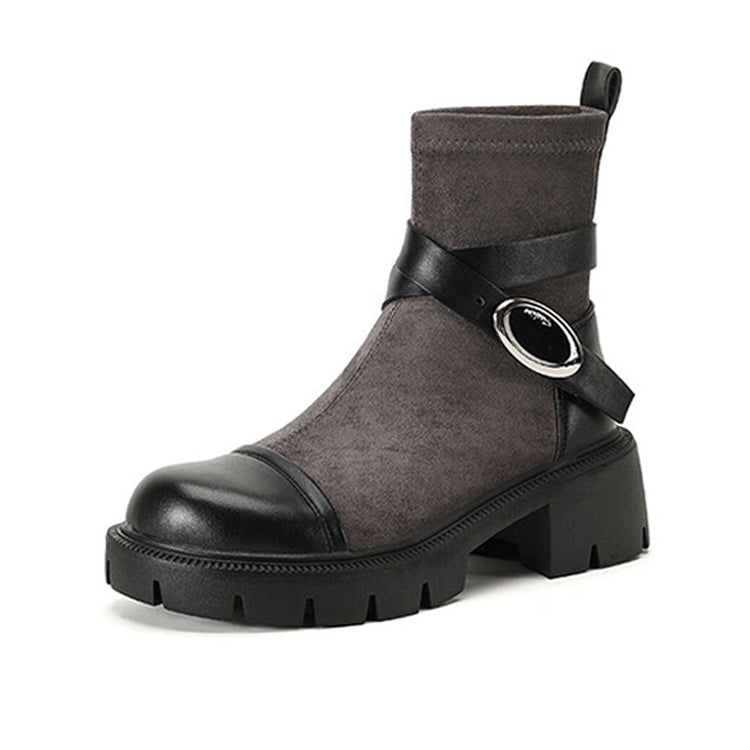 Isyou ibeauty Cap Toe Cross-strap Platform Ankle Boots Y2553 Ankle Boots Y2553 Grey US5/EU34 Leather lining