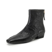 Isyou ibeauty Square Toe Leather Block Low Heel Ankle Boots Y2573 Boots Y2573 Black US5/EU34