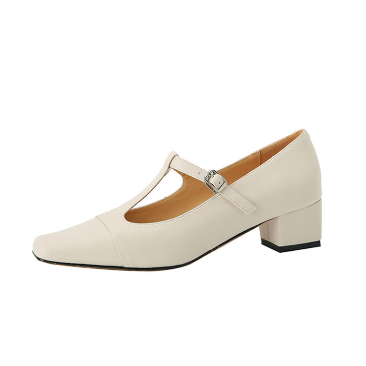 Ladies Square Toe T-strap Block Low Heel Mary Janes