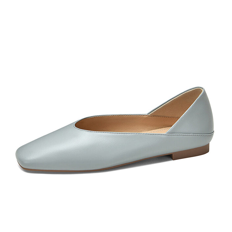 Ladies Square Toe Leather Flat Shoes