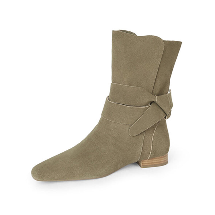 Women's Square Toe Suede Short Boots Ankle Boots Y2660 Boots Y2660 Olive US5/EU34