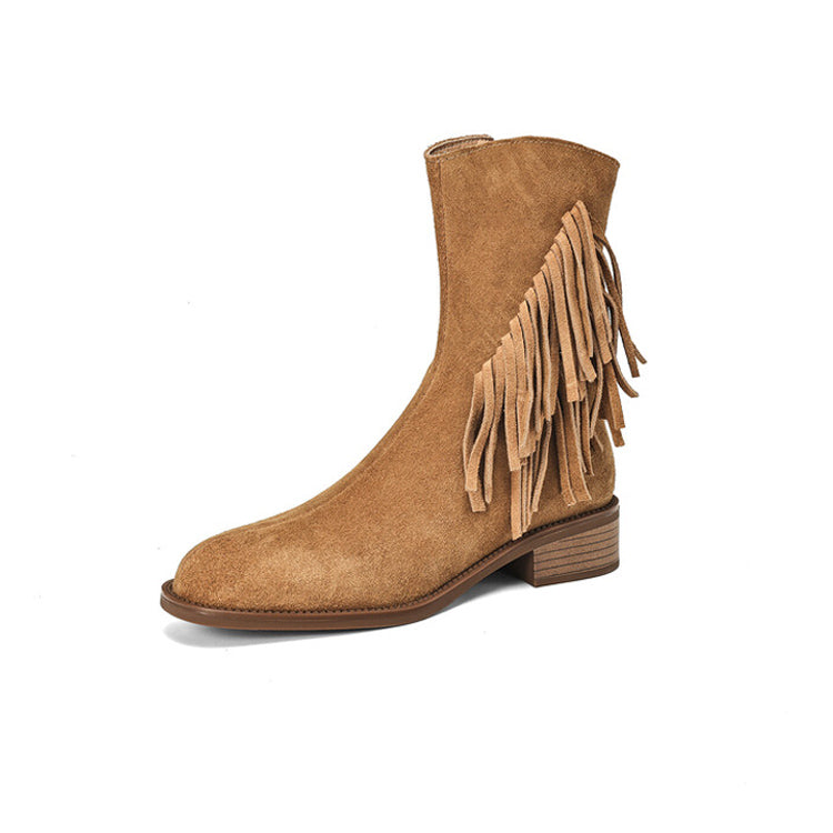 Isyou ibeauty Round Toe Suede Tassel Ankle Boots Y2580