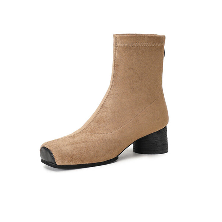 Isyou ibeauty Square Toe Suede Upper Chunky Heel  Ankle Boots Y2554