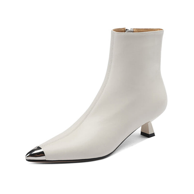Isyou ibeauty Pointed Toe Leather Kitten Heel Ankle Boots Y2595 Boots Y2595 Beige Leather lining US5/EU34