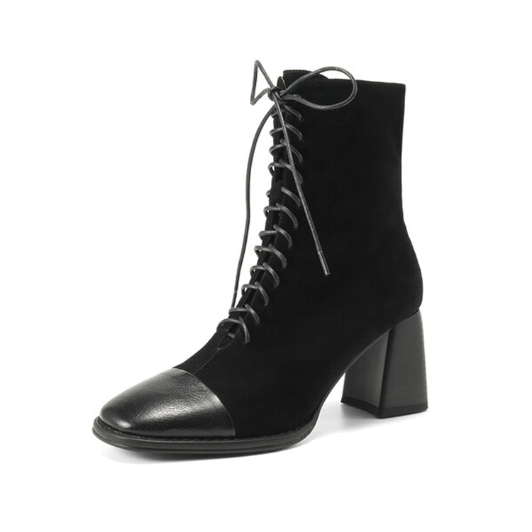 Women's Cap Toe Chunky Heel Lace-Up Ankle Boots Y2525