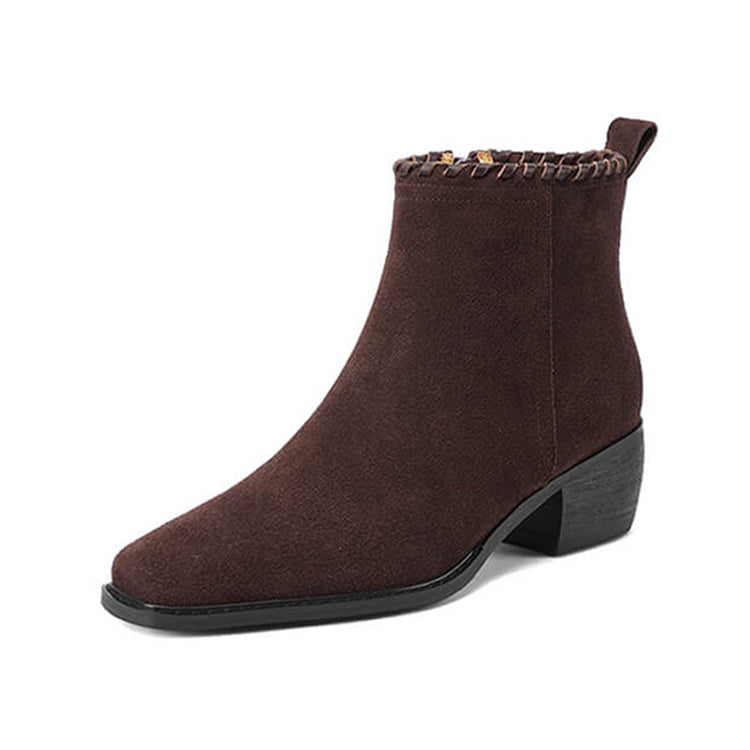 Isyou ibeauty Suede Square-Toe Ankle Boots Y2753 Boots Y2753 Coffee Leather lining US5/EU34