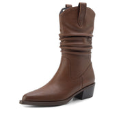 Isyou ibeauty Pointed Toe Chunky Heel Western Mid-Calf Boots Y2585 Boots Y2585 Brown US5/EU34