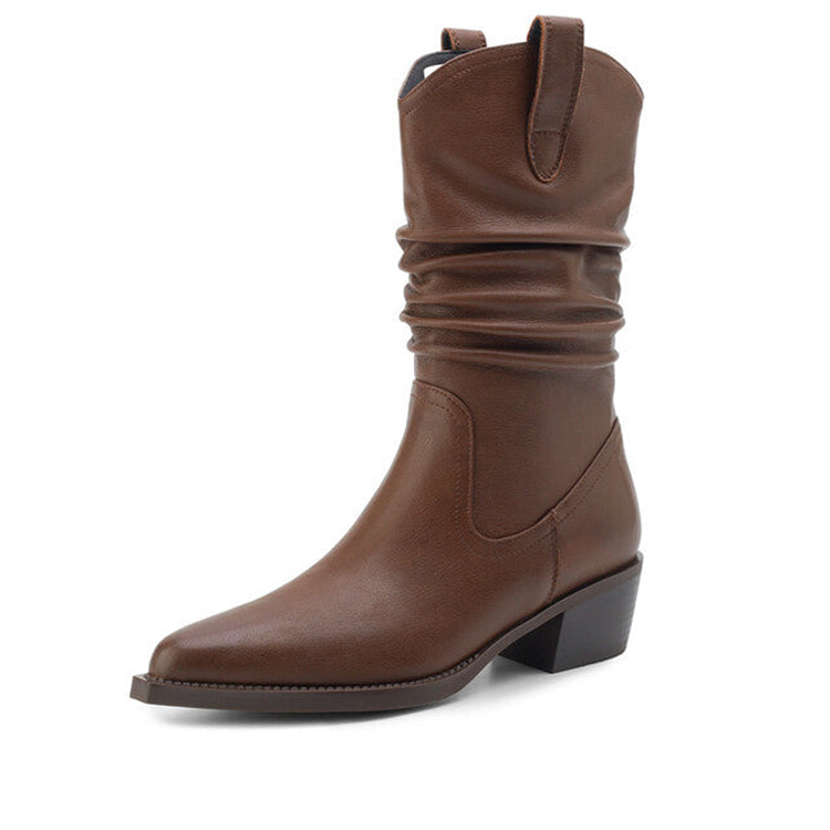 Isyou ibeauty Pointed Toe Chunky Heel Western Mid-Calf Boots Y2585 Boots Y2585 Brown US5/EU34