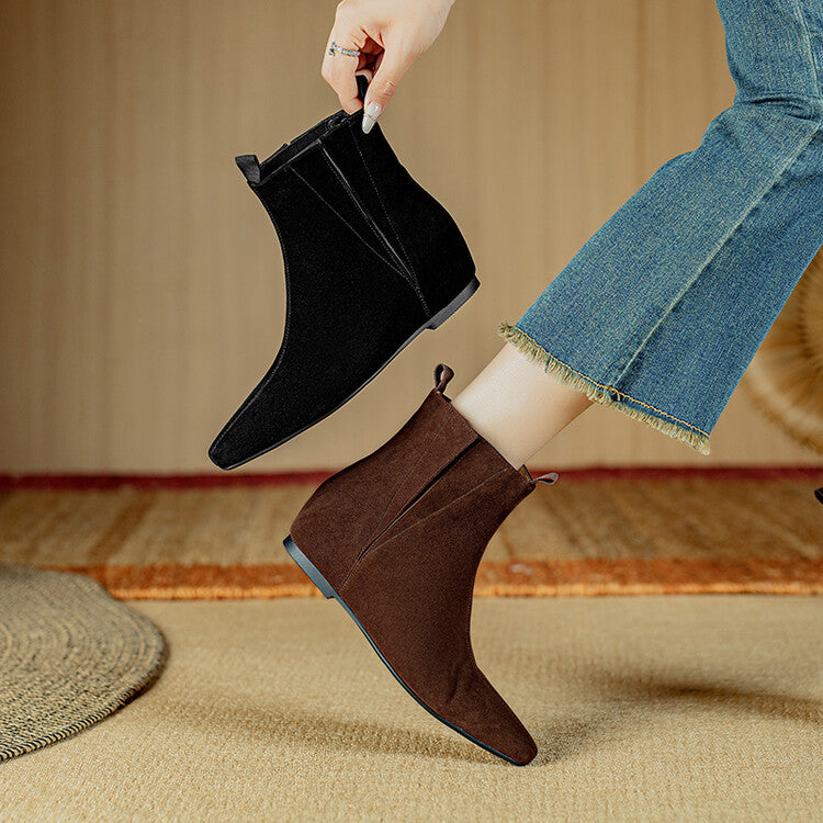 Women's Suede Upper  Hidden Heel Ankle Boots Y2541