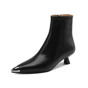 Isyou ibeauty Pointed Toe Leather Kitten Heel Ankle Boots Y2595 Boots Y2595 Black Leather lining US5/EU34