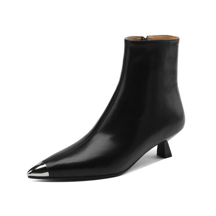 Isyou ibeauty Pointed Toe Leather Kitten Heel Ankle Boots Y2595 Boots Y2595 Black Leather lining US5/EU34