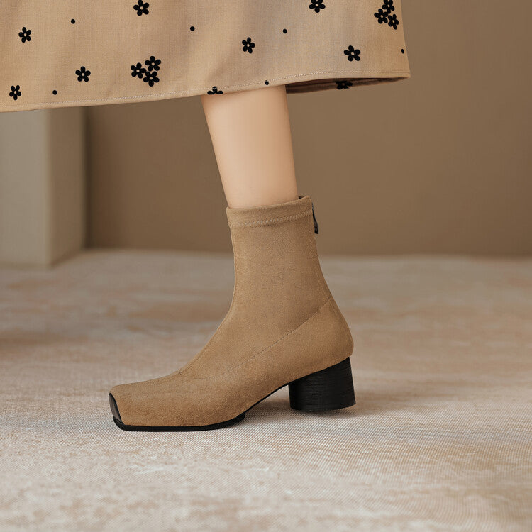 Isyou ibeauty Square Toe Suede Upper Chunky Heel  Ankle Boots Y2554