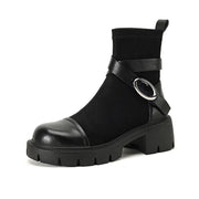 Isyou ibeauty Cap Toe Cross-strap Platform Ankle Boots Y2553 Ankle Boots Y2553 Black US5/EU34 Leather lining