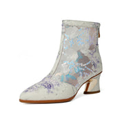 Floral Print Novelty Heel Ankle Boots Short Boots Y2696 Boots Y2696 Purple US5/EU34