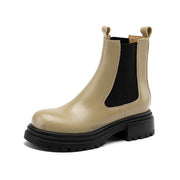 Isyou ibeauty Round Toe Leather Platform Ankle Boots Tube Boots Y2620 Boots Y2620 Khaki US5/EU34 Leather lining