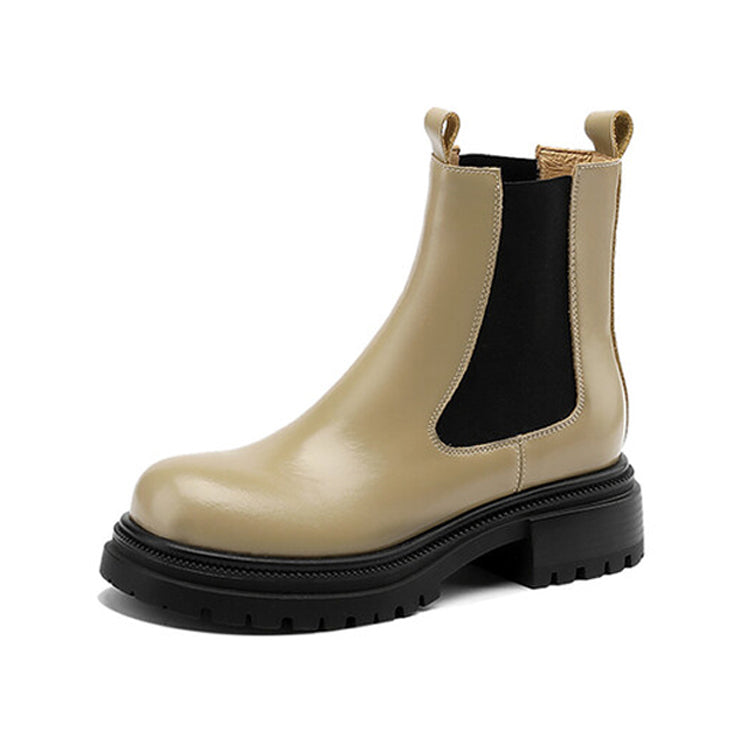 Isyou ibeauty Round Toe Leather Platform Ankle Boots Tube Boots Y2620 Boots Y2620 Khaki US5/EU34 Leather lining