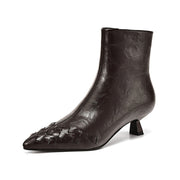 Isyou ibeauty Pointed Toe Braided Leather Kitten Heel Ankle Boots Y2594 Boots Y2594 Brown US5/EU34